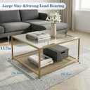 Gold Glass Coffee Table, Square Coffee Tables with Storage Shelf, Simple Tea Cocktail Modern Center Tables for Small Space, Living Room, Easy Assembly, 26 * 26inGold, 2-Tier