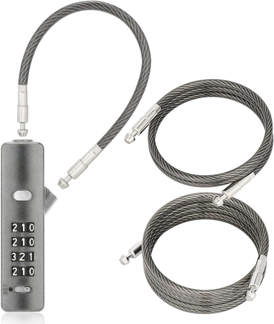 Cable Lock, 4-Digit Combination Wire Lock with 3 Rechangeable Steel Braided Steel Ropes (9"/24"/47"), Compact & Portable for Bikes, Luggage, Storage Units, Fence & Cabinet (Grey)