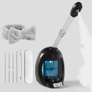 Facial Steamer-Nano Ionic Face Steamer for Facial Deep Cleaning, Vaporizador Steamer for Esthetician, Professional Facial Steamer for Home Facial Spa. (Black)