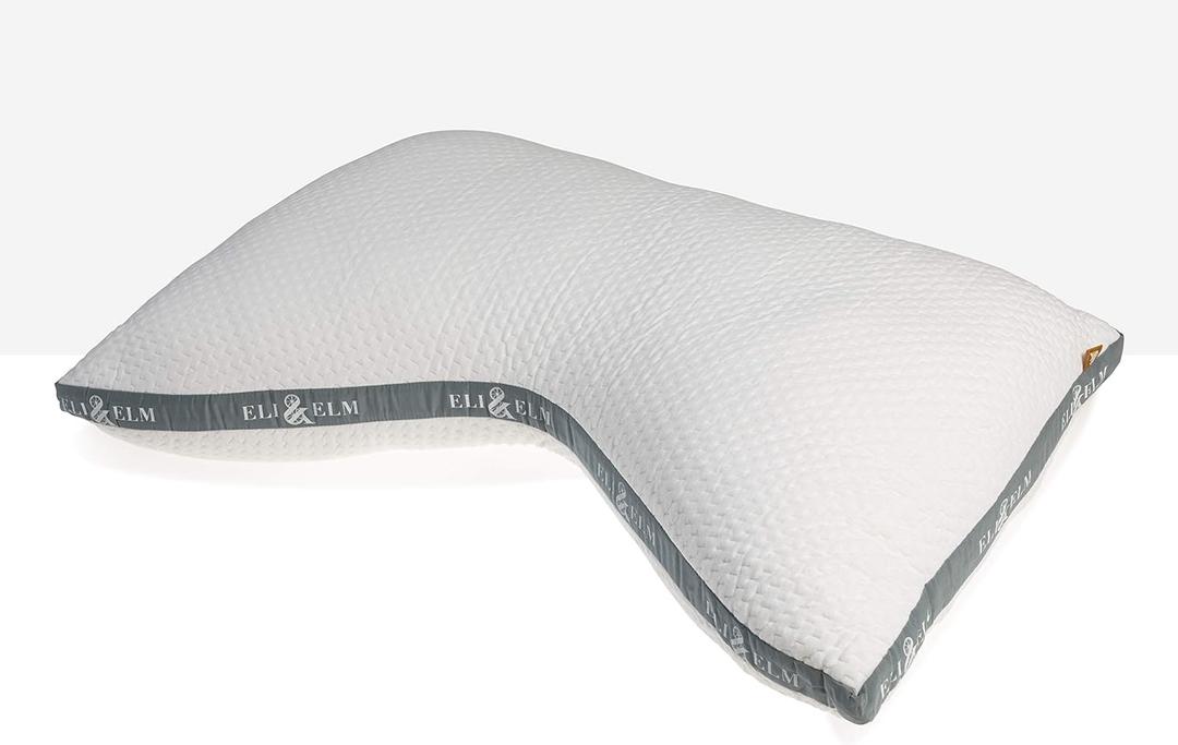 Eli & Elm | Best Ergonomic Side Sleeper Pillow for Neck Pain. Supportive Cooling Latex Fill with Luxury Breathable Cover. U-Shape Contoured Design. Queen Size Bed Pillow - 17" X 29" (White)