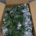 Pre-lit Christmas Garland 9 FT with 100 Warm Lights, Battery Operated Xmas Garland with Cedar Cones and Red Berries, Christmas Decoration for Mantle Fireplace Stair Railing Porch