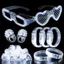 50Pcs White Wedding Party Supplies Set 10 LED Flashing Glasses 20 Light up Bracelets and 20 LED Blink Bumpy Rings Glow In Dark Romantic Valentine's day Neon Party Decorative Accessories