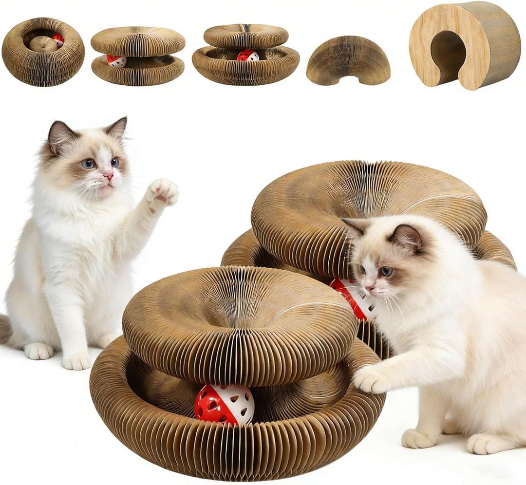 2PCS Magic Organ Cat Scratching Board,Foldable Reversible Accordion Cats Toy with Ball Bell for Indoor Outdoor Cats Toy Exercise Anxiety Relief