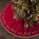Bunny Chorus Christmas Tree Skirt, 60 Inch Red Christmas Tree, Large Rustic Velvet Fur Plush Tree Skirts, Xmas Tree Skirts with Gold Embroidered Holly Leaf for Christmas Tree Decorations