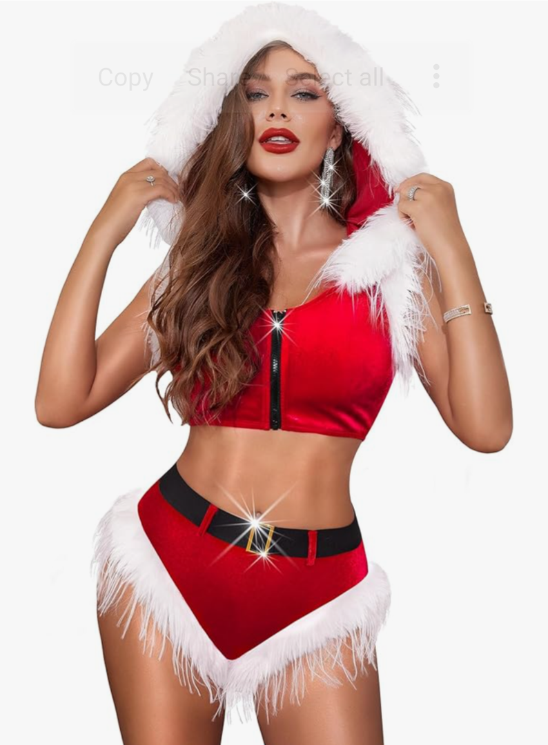 RSLOVE Women Sexy Christmas Costume - Santa Lingerie Set Velvet Claus Outfit 2Pcs Tops and Shorts Xmas Roleplay Bodysuit L