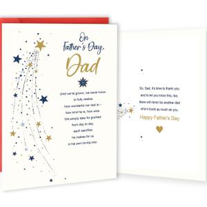 5 x Elegant Father's Day Card for Dad, Meaningful Fathers Day Card Gifts from Daughter Son, Meaningful Double Sided, Fathers Day Family Celebration Decorations