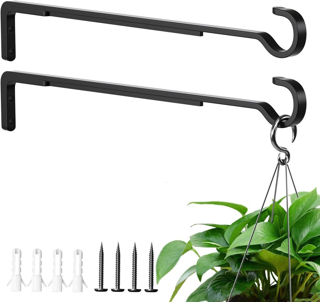 Saffruff 15 Inch 2 Black Pack Heavy Duty Outdoor Plant Hangers, Iron Hanging Plant Brackets for Hanging Plants Outside, Metal Plant Hooks Plant Wall Hooks for Hanging Lantern, Bird Feeder