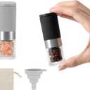 Mini Salt and Pepper Grinder Set, Small Tiny Adjustable Coarseness Ceramic Salt Grinder with Funnel and Bag Portable Handy Spice Pepper Mill Shaker For Outdoor Party Lunch Bag Kitchen 