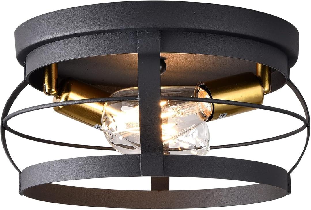 2-Light Farmhouse Flush Mount Ceiling Light,Modern Black Vintage Rustic Industrial Light Fixtures for Kitchen Dining Room Bedroom Hallway Foyer Entryway.