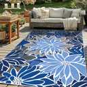 ZonLi Outdoor Rug 8x10Ft Waterproof Multicolored Blue Grey Indoor Area Rug