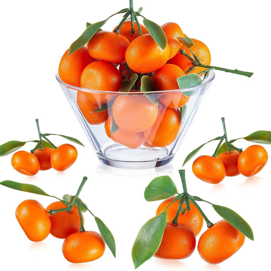 WILLBOND 15 Counts Artificial Mini Orange Simulation Decorative Tangerine Kitchen Table Fake Orange Realistic Artificial Fruit Bowl Tray Faux Fruit for Home Party Kitchen Festival Decor