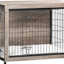 Dog Crate Furniture with Cushion, Wooden Kennel Table with Double Doors, Indoor Dog House, Large Size, 38.5" L, Greige