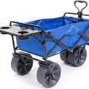 MacSports All Terrain Beach Wagon with Side Table|Heavy Duty Collapsible Folding Cart with Large Wheels for Beach Day, Picnic, Camping,Outdoor Activities | Blue/Black