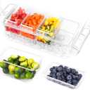 Ice Chilled Condiment Organizer with Detachable Ice Box & Hanging Side Bins  Ice Chilled Taco Bar Serving for Parties, Fruits, Salad  Includes Tongs, Spoons (BPA-Free) (4 Compartments)