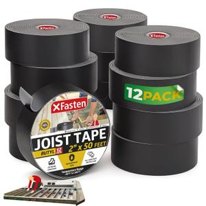 XFasten Butyl Joist Tape for Decking, 2 Inch x 50 Feet (12-Pack, 600ft)  Waterproof and Anti-Corrosion Deck Flashing Tape for Joists, Weatherproof Butyl Sealant for Deck Protection and Longevity (Black)