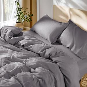 SONORO KATE 100% French Linen Duvet Cover King Size, Soft Breathable for Hot Sleepers, Moisture Wicking & Durable Cover Set - Zipper Closure & 4 Corner Ties Duvet Covers 3 Piece (Dark Grey, King)