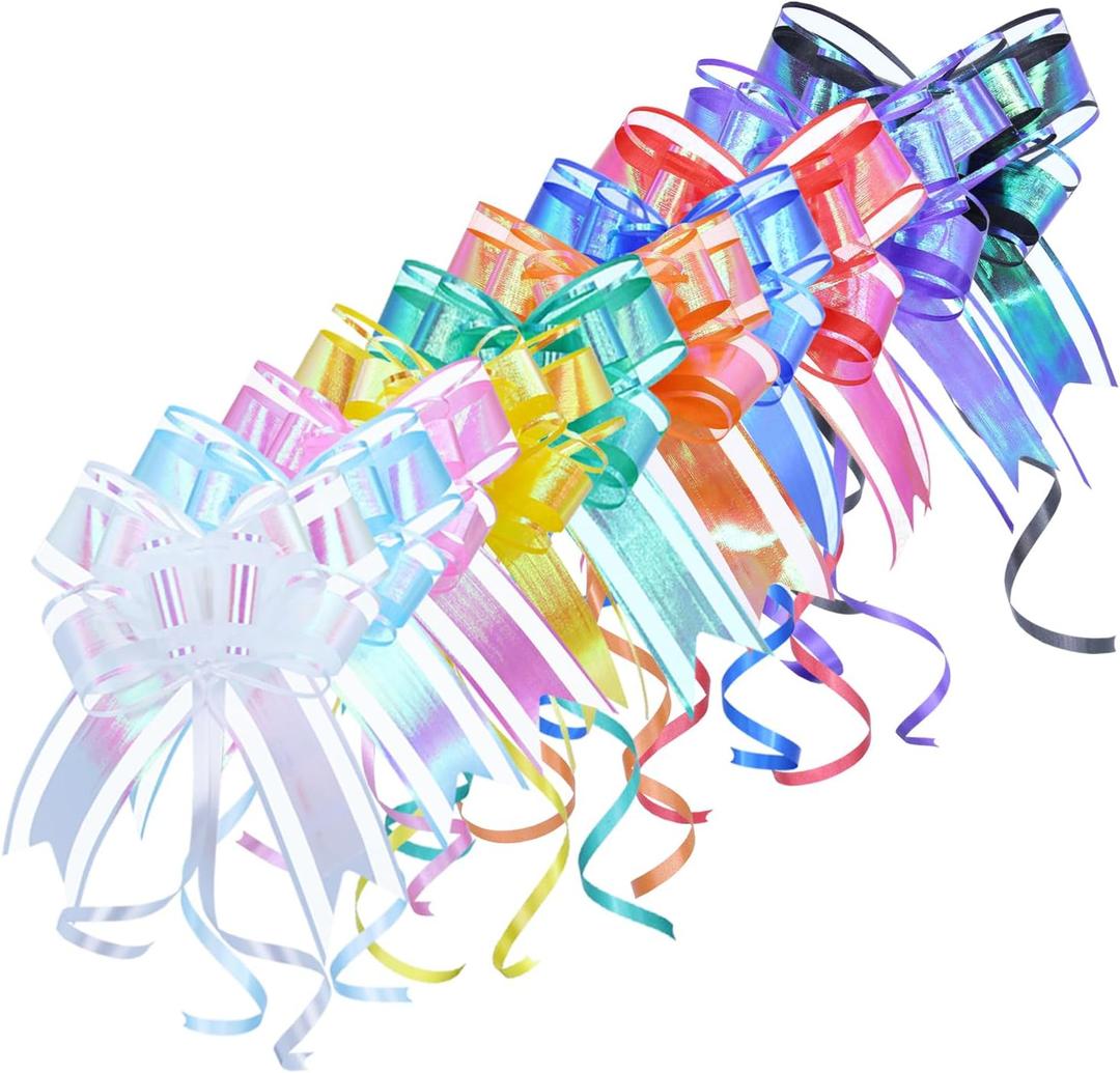Bows for Gift Wrapping, Iridescent Colorful Pull Bow Assortment (10 Unique Colors, 6 Inches), Perfect Decoration for Gift Basket, Boxes, Birthdays, Weddings, Christmas, Easter