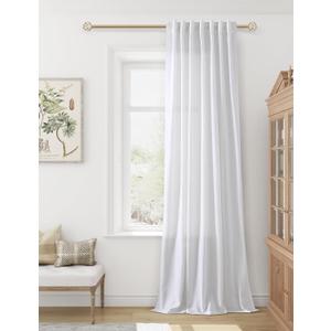 Guken White Linen Curtains 108 inches Long for Living Room Bedroom 1 Panel Back Tab Privacy Semi Sheer Boho Farmhouse Light Filtering Window Curtains 108 Inch Length White Linen Drapes (52"W x 108"L (Pack of 1), White)