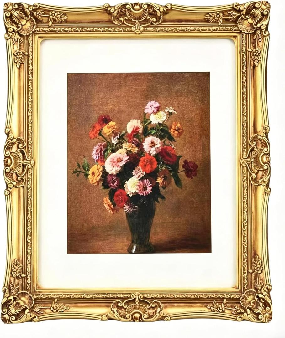 11x14 Picture Frame with Oil Painting, Antique Gold European Style for Wall Decor, Baroque-Style Home Decor Large Photo Frame with Real Glass, Ready to Hang