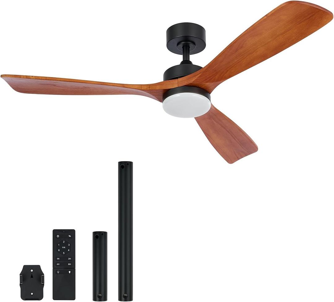 VONLUCE Ceiling Fans with Lights, 52 Inch Ceiling Fan and Remote, 6 Speed Reversible Noiseless DC Motor, 3CCT, Wood Ceiling Fan for Outdoor Indoor Farmhouse Patios, Walnut