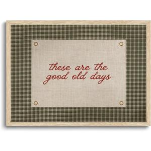 AYHSSMO Vintage Framed Wall Art These Are The Good Old Days Print Motivational Home Decor Farm House Paintings Trendy Retro Green Gingham Paintings Prints For Living Room Bedroom 12x16in (grid)