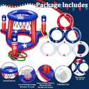 American Flag Pool Toys Games Set, Inflatable 2-in-1 Floating Basketball Hoop and Inflatable Ring Toss Pool Game with Score for Teens Adults Summer Water Pool Toys 4th of July Patriotic Party