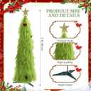 3 ft Lime Green Furry Christmas Tree Decoration Artificial Whimsical Mini Christmas Tree and Star Topper and Ball Ornaments Small Tabletop Decor for Xmas Living Room Table Decoration