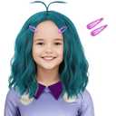 Costume Wig with Hairpins for Kids Girls Short Wavy Blue Green Wig Fun Anime Cosplay Halloween Wig (Kids)