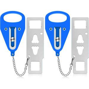 Portable Travel Door Lock Blue of 2 Pieces, Door Lockdown Securing Doors from Inside, Simple Effective Reliable for Hotel and Apartment Doors, Suitable for Family Trip