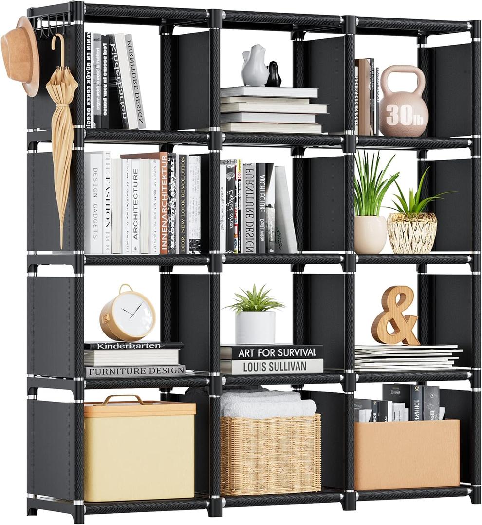Mavivegue Book Shelf, 12 Cube Storage Organizer, DIY Bookcase, Metal Bookshelf,Tall Book case for Bedroom, Living Room,Office,Closet, Black Cubicle Rack Mavivegue Book Shelf, 12 Cube Storage Organizer, DIY Bookcase, Metal Bookshelf,Tall Book case for Bedroom, Living Room,Office,Closet, Black Cubicle Rack