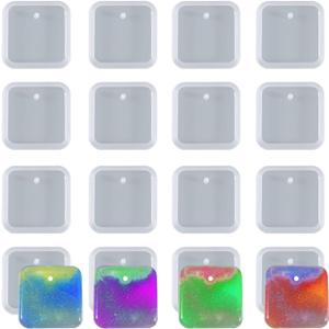 20pcs Square Jewelry Casting Molds, Silicone Pendant Keychain Resin Molds with Hanging Hole, Jewelry Making DIY Craft Tools - 42mm/1.65 inch