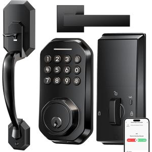 WiFi Smart Door Lock for Front Door, App Control, Keyless Entry Door Lock with Handle Set, Auto Lock, One-time Codes, Easy Install, Matte Black.