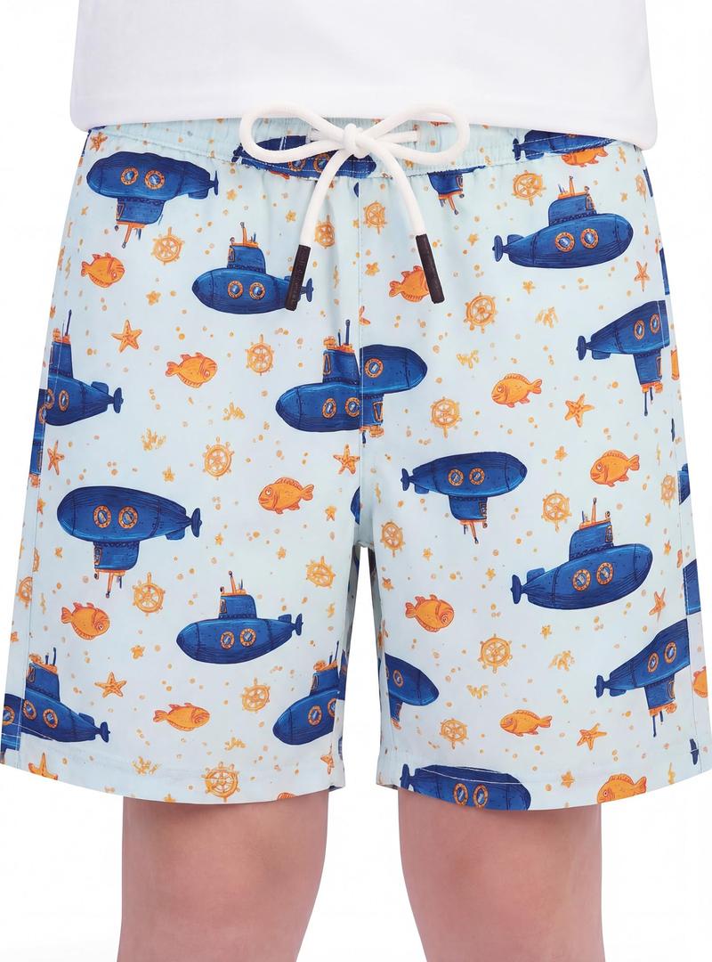 BliBliTaTa Boys Swim Trunks Quick Dry with Stretch Compression Liner, Beach Shorts for Toddler, Swimwear 2T 3T 4T 5 6 7 8 10 12 14 16 Years Submarine-8Y