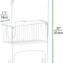 mDesign Steel Metal Over Door Ironing Board Holder with Large Storage Basket for Laundry, Utility, Mudroom, Garage - Holds Iron, Board, Spray Bottles, Starch, Detergent, Fabric Refresher - White