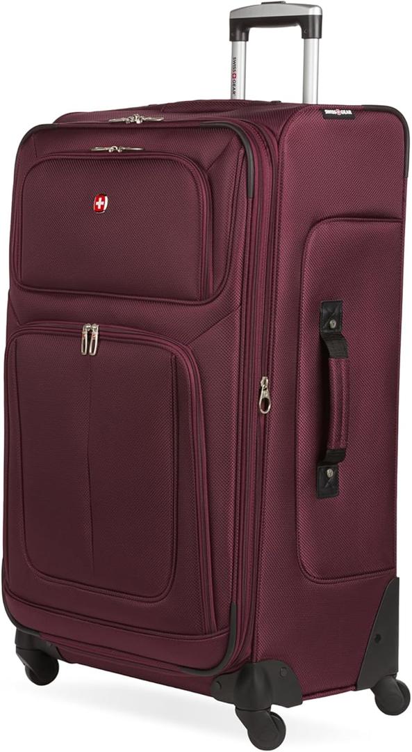 SwissGear Sion Softside Expandable Spinner Luggage Durable Lightweight Travel Suitcase, Merlot, Checked-Large