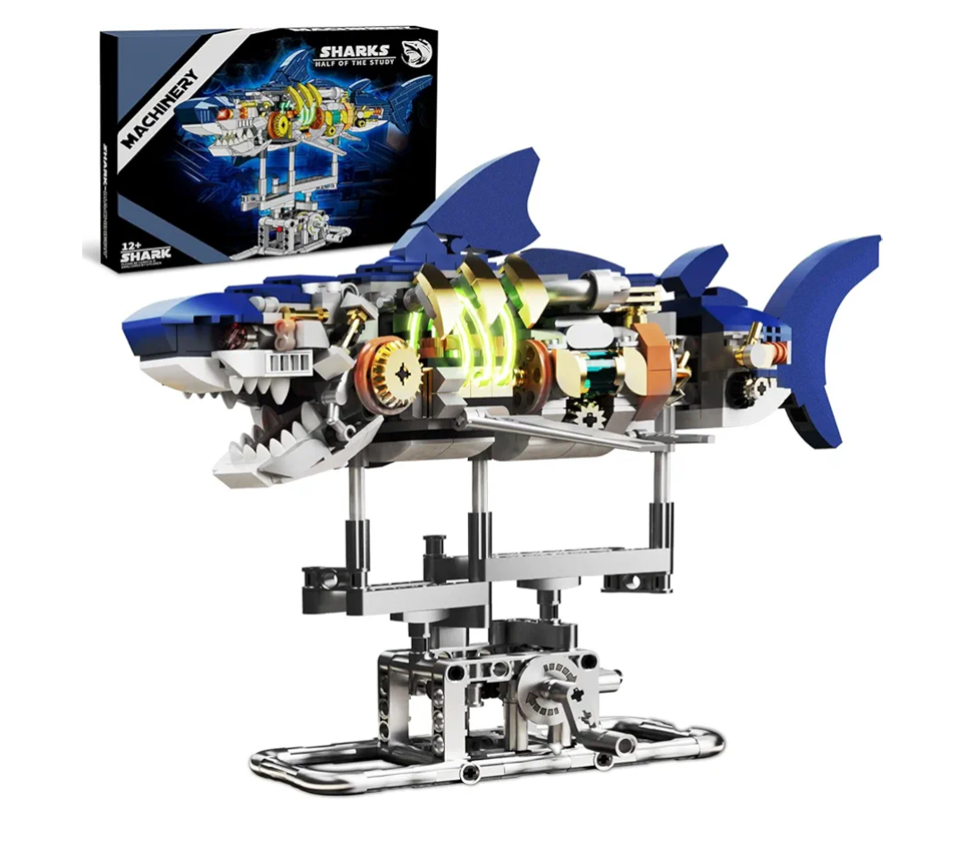 Ideas Mechanical Shark Building Set - with Display Stand and Light, Marine Animal with Linkage Function, for Adults, Ocean & Mechanical Enthusiasts. (Compatible with Legos)