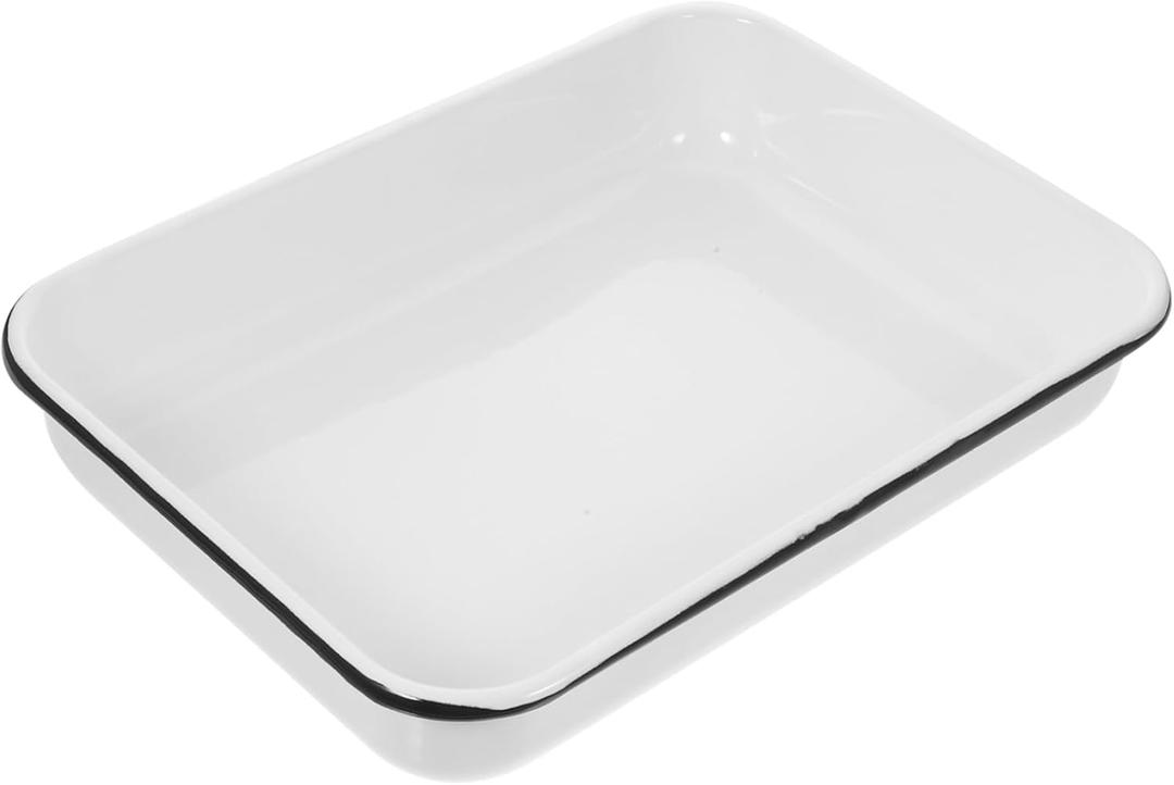 Luxshiny Enamel Baking Pan 13.77X9.64X2.55In Nonstick Food Baking Tray Multifunctional Heat-Resistant Kitchen Storage Tray for Pancakes Cookies Bread