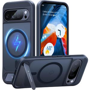 TORRAS Magnetic & Stand for Google Pixel 9 Pro XL Case, Fit for MagSafe, 12FT Mil-Grade Drop Protection, Slim Fit for Google Pixel 9 Pro XL Phone Case with Built-in Kickstand, Translucent Matte Black