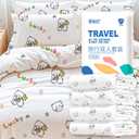 Disposable Travel Bedding Set, 4 Piece Lucky Bear Print, Thickened SMS Fabric, Hotel Sheets and Pillowcases (Single - 3-Piece Set, A - Cartoon)