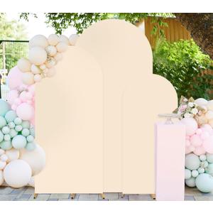 FUHSY Spandex Fitted Arch Backdrop Cover Set of 3 Wedding Arch Covers Beige 6FT, 6.6FT, 7.2FT Chiara Backdrop Stand Set Cover Arched Arbor Arches Stand Covers for Kids Party Birthday Decor