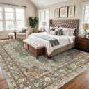 TOPRUUG Washable Oriental Area Rug - 10x14 Rugs for Living Room Soft Carpet for Bedroom Waterproof Floral Distressed Indoor Stain Resistant Non-Shedding Floor Carpets (Green, 10X14)