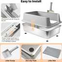Stainless Steel Cat Litter Box with Lid, Large Metal Litter Box Stainless Steel with Mat & Scoop, Odor-Free/Anti-Leakage & Non-Stick/Easy Clean, High-Sided Litter Box for Multiple Big Cats(XL/Grey)