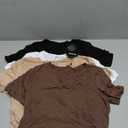 Huukeay 4 Pack Women's Maternity Shirts, Crew Neck Maternity Top Short Sleeve Casual Cotton Tee Side Ruched Pregnancy Clothes (Medium, Black, Khaki, Coffee, White)