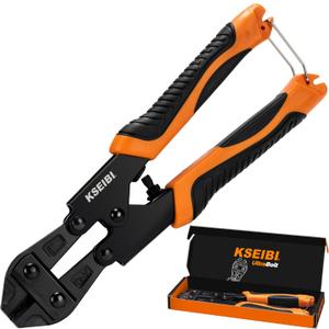KSEIBI 141610 Mini Bolt Cutters 8 inch - Spring Loaded, CR-V Steel, Sharpened Cutting Edge, Wire Cutter, Snips Clippers, One Hand Operation, Small and Portable Design with Soft Grip Anti-Slip Handle