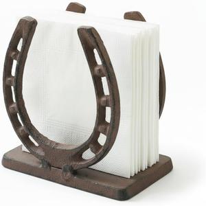 Comfy Hour Heavy Duty Cast Iron Horseshoe Napkin Holder, Rustic Farmhouse Napkin Dispenser for Table, Weighted Western Decor for Kitchen Countertop, Outdoor Picnic & BBQ, Antique Brown
