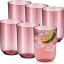 Ziliny 9oz Unbreakable Plastic Stemless Wine Glasses Set of 6, All Purpose Cups, Reusable Plastic Drinking Cups for Outdoor Use, Poolside, Party, Camp, Weddings, Daily Use(Pink)