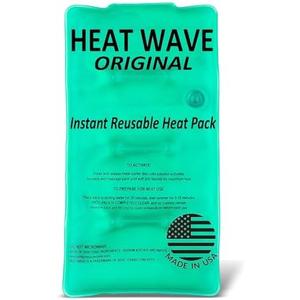 HEAT WAVE Instant Heat Packs Medium (5×9”)- Medical Grade Reusable Green 1-Pack Fast and HOT - Made in USA for Muscle Aches, Back, Arm, Shoulder, Pain Relief, Warmth on the Go; Heating Pad Click Heat