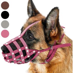CollarDirect Dog Muzzle German Shepherd Dalmatian Doberman Setter Leather Basket Medium Large Breeds (Pink, Large)