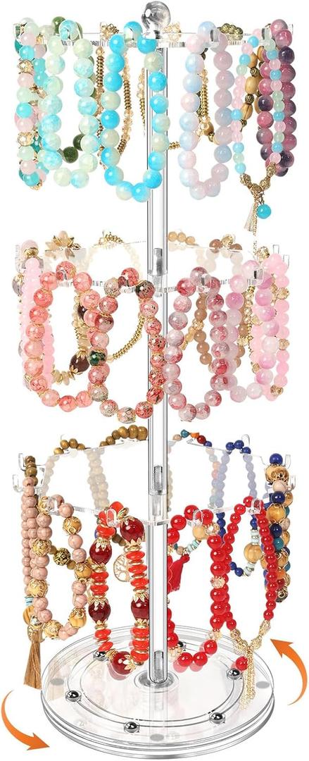 OAOLEER Bracelet Holder Display Bracelet OrganizerAcrylic Bracelet Display Stand for Vendor 3 Tier Jewelry Holder Rack Bar with 36 hooks for Bangle, KeyChain Selling (3 Layer)