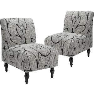 Iauddy Armless Accent Slipper Chair Cover Slipcover,Stretch Spandex Printed Removable Non-Slip Silp Cover for Accent Chair Without Arms for Living Dining Room(Gray/Black,2)